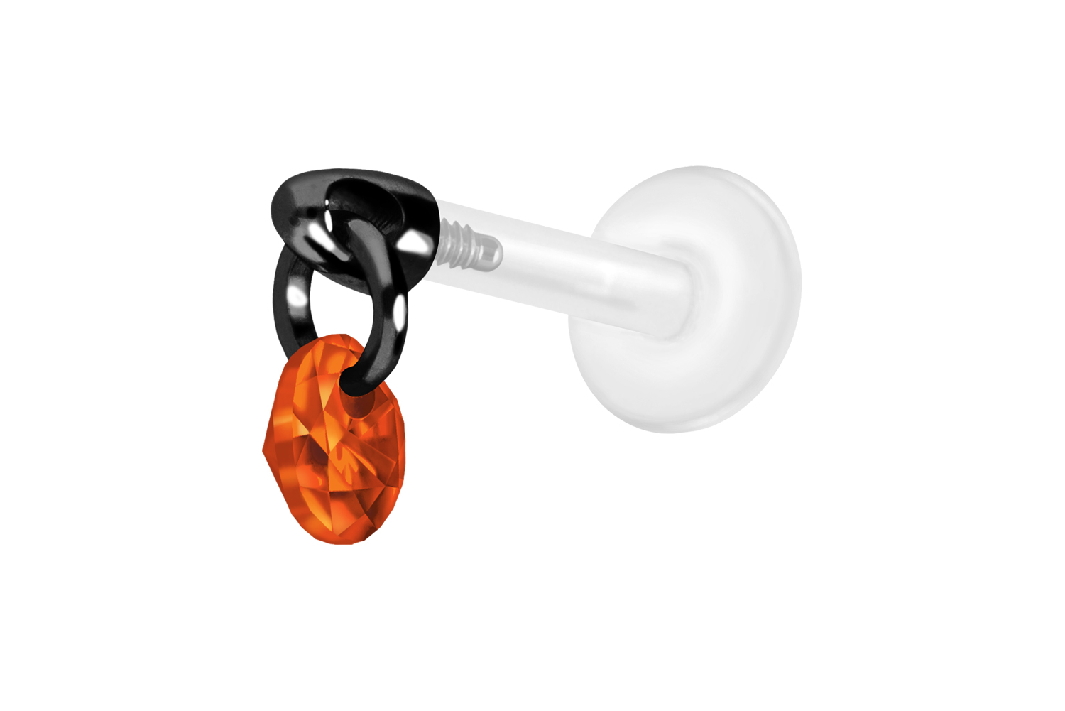 PTFE Labret Piercing mit Innengewinde + Titan-Aufsatz RUNDER KRISTALL